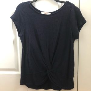 LOFT Navy Knotted Top